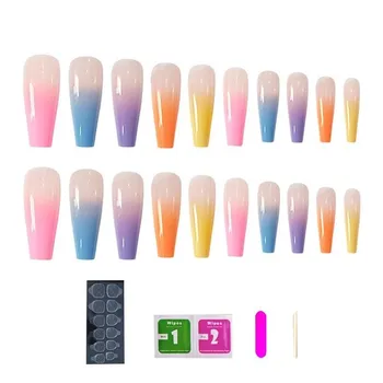 20pcs Long Coffin Fake Nails Colorful Rainbow Ballerina Full Nail Art Tips Artificial False Nails DIY False Coffin Nails Art Tip
20pcs Long Coffin Fake Nails Colorful Rainbow Ballerina Full Nail Art Tips Artificial False Nails DIY False Coffin Nails Art Tip