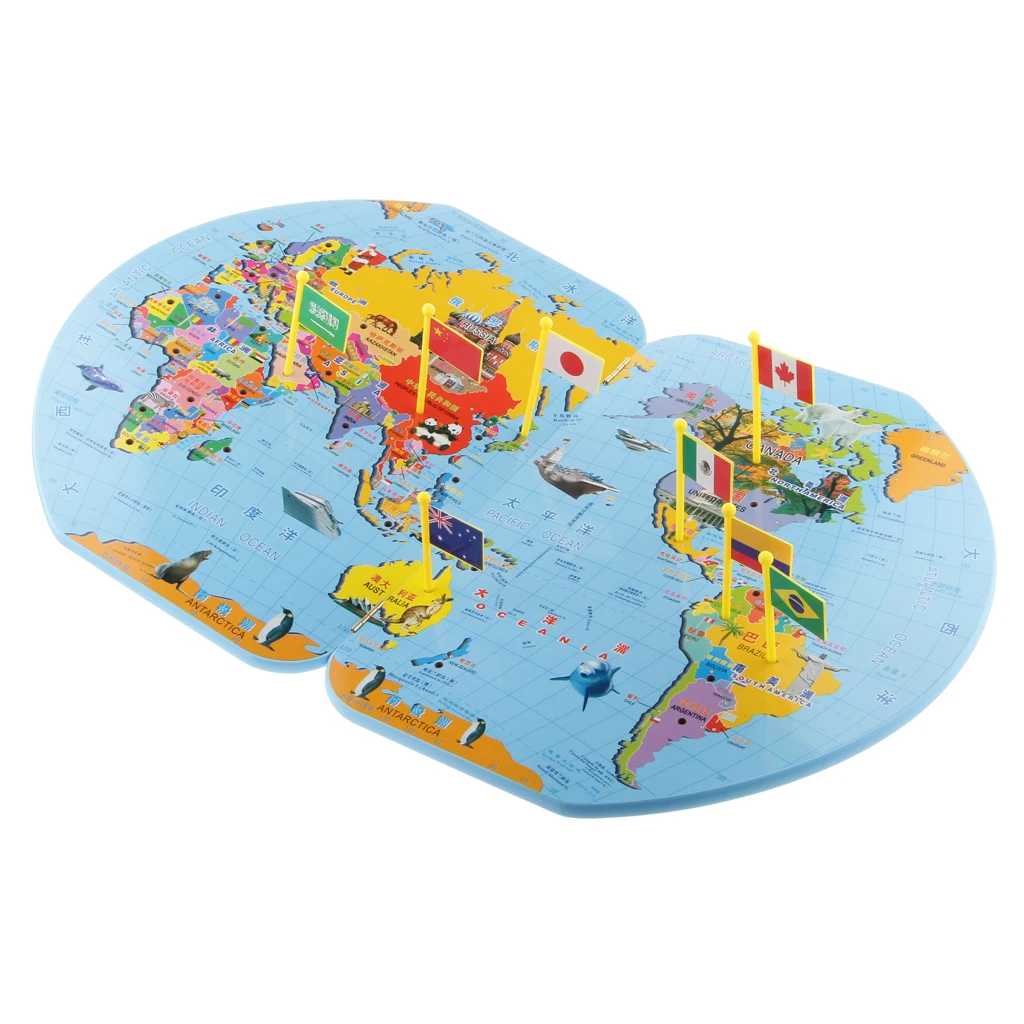 Wooden World Map Matching Puzzle Geography Flag Stand World Map & 36 Flags Wooden World Map Matching Puzzle Geography Flag Stand World Map & 36 Flags