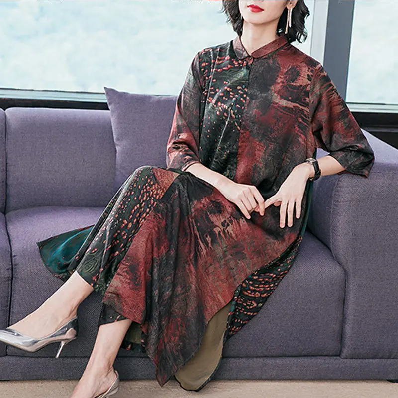 2019 Early Spring Two-Piece Faux Silk Fold-down Collar Mid-length Large Size Dress Kuotaitai Loose-Fit Capri Pants Set
2019 Early Spring Two-Piece Faux Silk Fold-down Collar Mid-length Large Size Dress Kuotaitai Loose-Fit Capri Pants Set