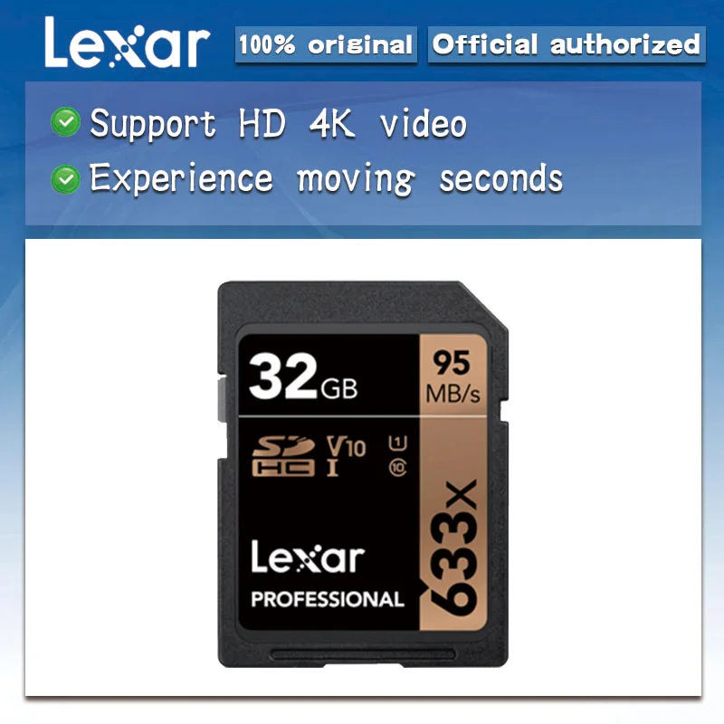 Бесплатная доставка Lexar 32 Гб SD карта класс 10 633x U3 SDHC SDXC 128 памяти UHS-I C10 64 max95MB/s 16 Carte