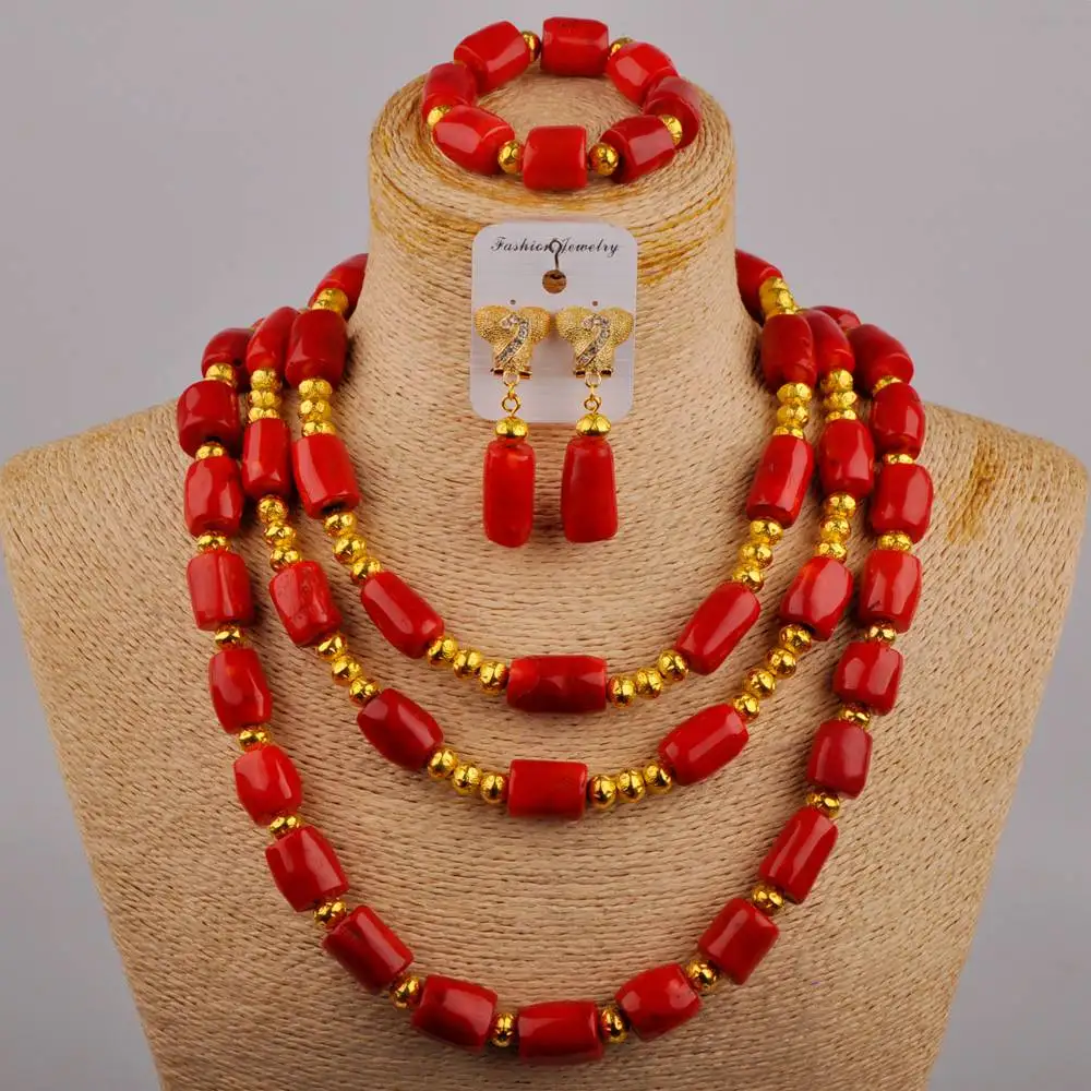 Красный нигерийский Свадебный комплект ювелирных изделий с коралловыми
