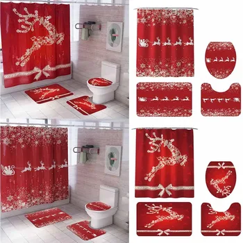 Merry Christmas Bathroom set Snowman Santa Father Bell Elk Pattern Waterproof Shower Curtain Toilet Cover Mat Non Slip Rug 2020
Merry Christmas Bathroom set Snowman Santa Father Bell Elk Pattern Waterproof Shower Curtain Toilet Cover Mat Non Slip Rug 2020