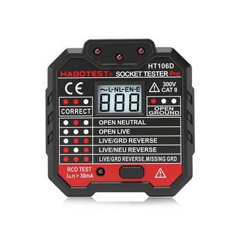 HT106E socket tester Voltage Test Socket detector EU Plug Ground Zero Line Plug Polarity Phase Check
HT106E socket tester Voltage Test Socket detector EU Plug Ground Zero Line Plug Polarity Phase Check