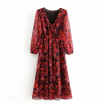 Ma & go women's dress new flowing crepe heavy fabric floral print 7-sleeve dress in spring and summer 2020 
Ma & go women's dress new flowing crepe heavy fabric floral print 7-sleeve dress in spring and summer 2020
