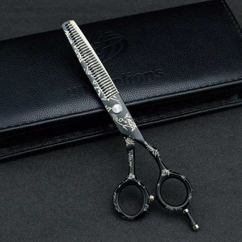 Floral Design Hairdressing Scissors With Printed Cape ;