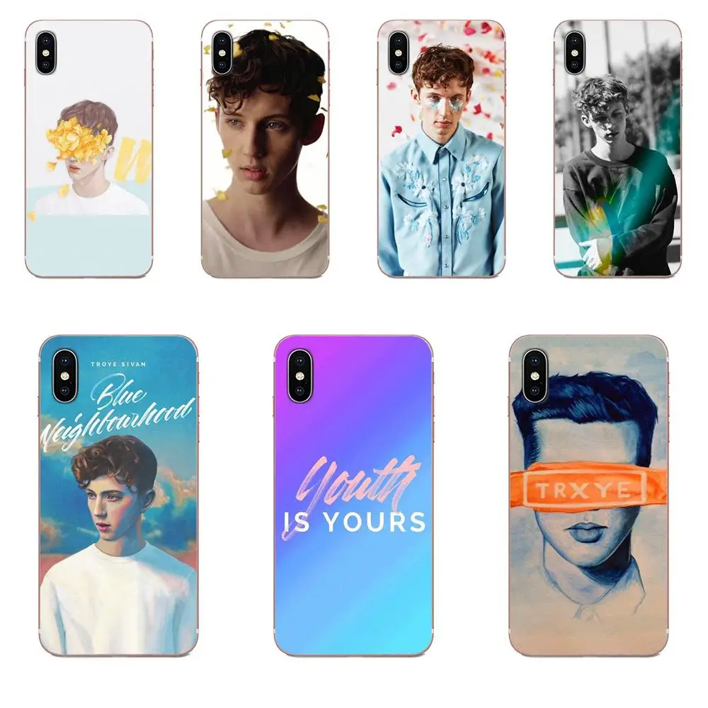 Мягкий термополиуретановый чехол Troye Sivan синего цвета для Galaxy Grand A3 A5 A7 A8 A9 A9S On5 On7