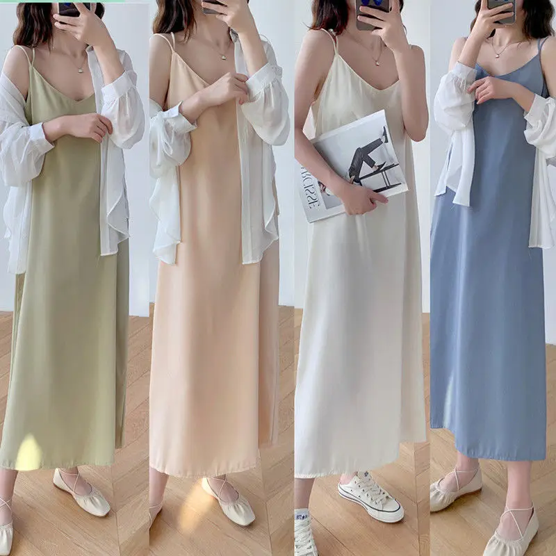 Summer Solid Color Underwear Strapped Dress Long Chiffon Dress Female Large Size Base Korean-style Spring and Autumn Clothing Ni
Summer Solid Color Underwear Strapped Dress Long Chiffon Dress Female Large Size Base Korean-style Spring and Autumn Clothing Ni