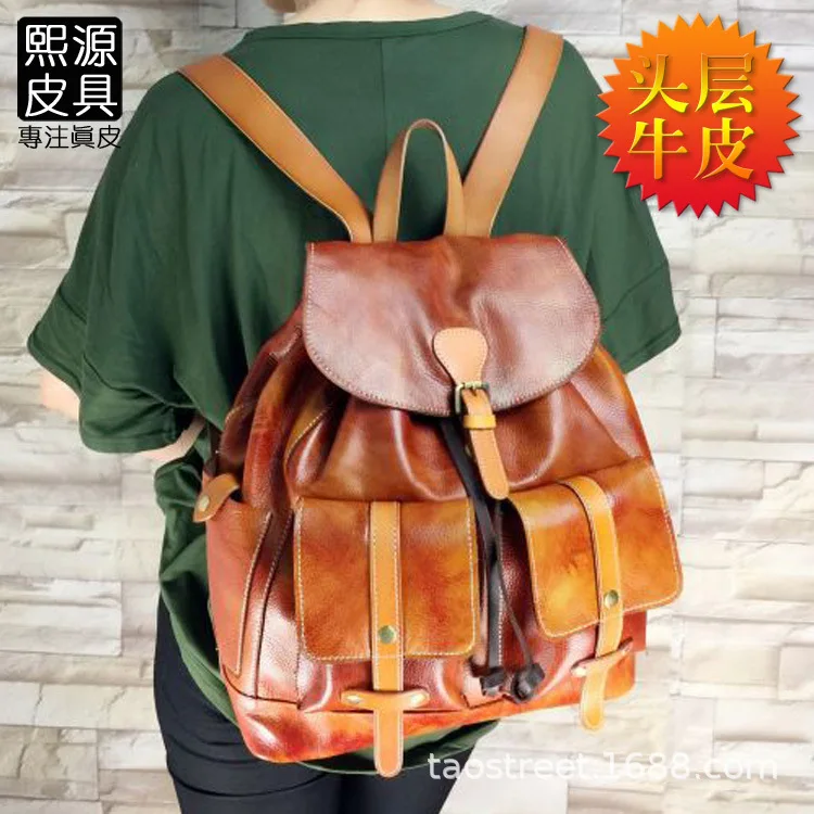 Europe And America Export Men's Bag Genuine Leather Retro Large-Volume Multi-pockets Backpack Backpack WOMEN'S Bag Pure Full-gra
Europe And America Export Men's Bag Genuine Leather Retro Large-Volume Multi-pockets Backpack Backpack WOMEN'S Bag Pure Full-gra