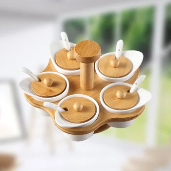 Ceramic Rotating Spice Jar Set Wood Cover Seasoning Box Salt Storage Box with Rack Kitchenware Accessories
Ceramic Rotating Spice Jar Set Wood Cover Seasoning Box Salt Storage Box with Rack Kitchenware Accessories