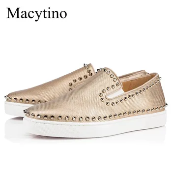 Shiny Gold Leather Flat Platform Sneakers Slip-on Casual Loafers Shoes Men Studed Shoes 
Shiny Gold Leather Flat Platform Sneakers Slip-on Casual Loafers Shoes Men Studed Shoes