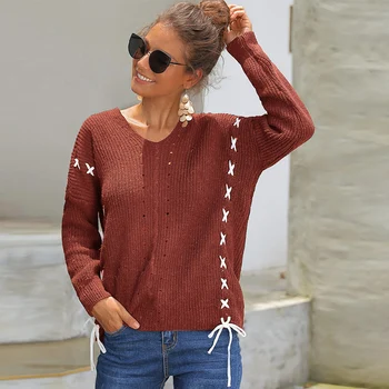 2019 autumn and winter new women's back wearing a rope cross bow long sleeve pullover knit sweater
2019 autumn and winter new women's back wearing a rope cross bow long sleeve pullover knit sweater