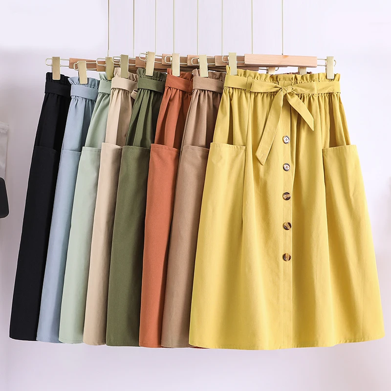2023 New Arrival Single-Breasted Casual Skirts High Waist Women Skirt Cotton Sashes Bow Lady Midi Skirt Loose Summer Skirts
2023 New Arrival Single-Breasted Casual Skirts High Waist Women Skirt Cotton Sashes Bow Lady Midi Skirt Loose Summer Skirts
