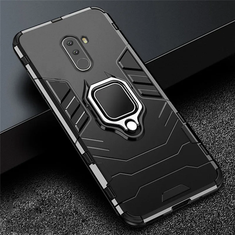 

For Xiaomi Pocophone F1 4 in 1 Armor Case Shockproof Protective Back Cover For Xiomi Poco F1 Case Magnetic Holder Ring Cover