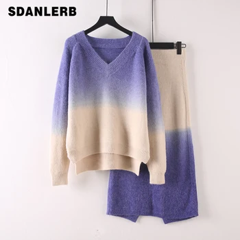 New Autumn Woman Knitted Two-pieces Suit Gradient Sweater Pencil Skirt Set for Woman Female Winter Warm Suits 2019
New Autumn Woman Knitted Two-pieces Suit Gradient Sweater Pencil Skirt Set for Woman Female Winter Warm Suits 2019