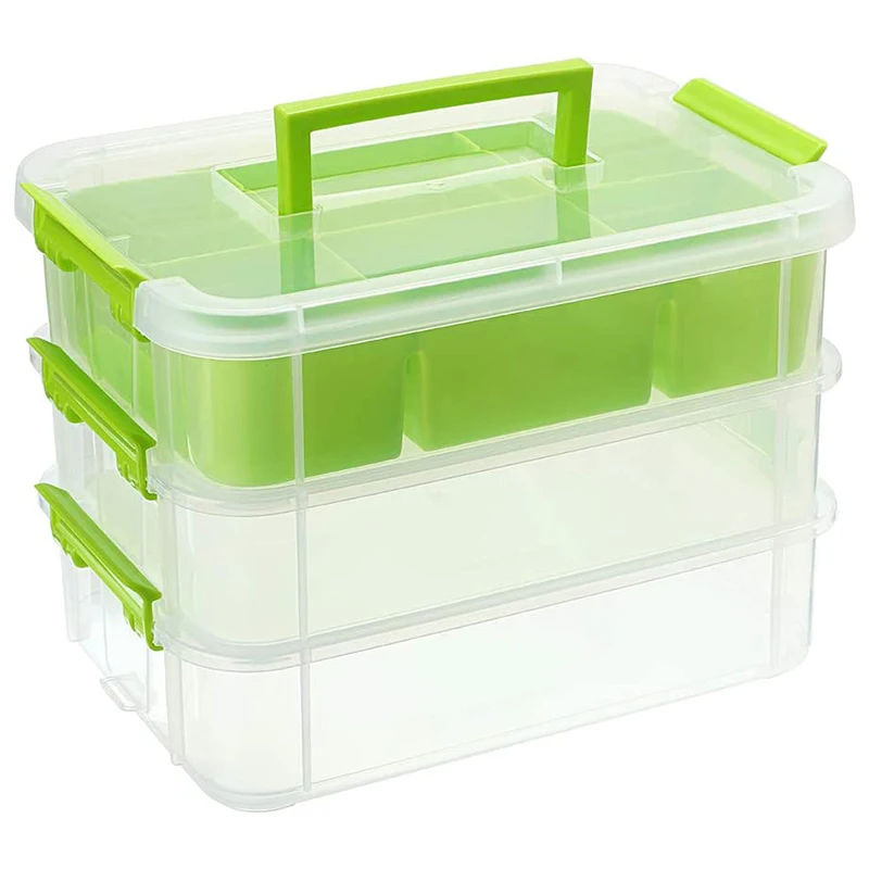 3-Tiers Stack Carry Storage Box with Divided Tray, Transparent Stackable Storage Bin with Handle Lid Latching Green
3-Tiers Stack Carry Storage Box with Divided Tray, Transparent Stackable Storage Bin with Handle Lid Latching Green