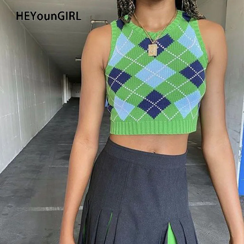 HEYounGIRL Argyle Y2K Sweat Crop Top Vest Sweater Autumn Sleeveless Plaid Tank Sweaters Preppy Style Fashion Knitted Jumper 2020
HEYounGIRL Argyle Y2K Sweat Crop Top Vest Sweater Autumn Sleeveless Plaid Tank Sweaters Preppy Style Fashion Knitted Jumper 2020