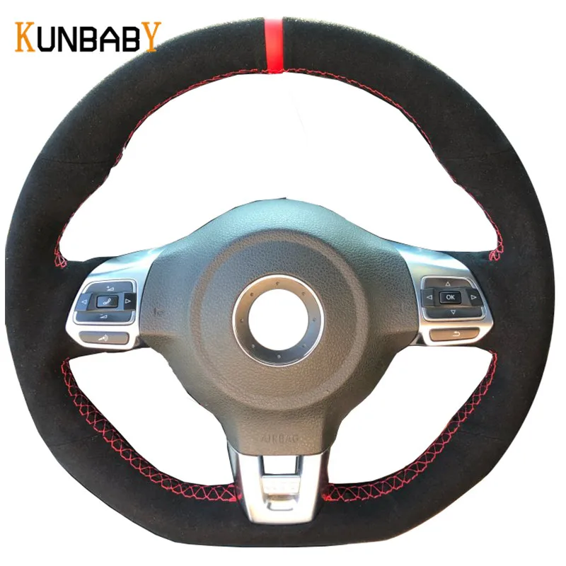 KUNBABY Black Suede Hand-stitched Car Steering Wheel Cover for Volkswagen Golf 6 GTI MK6 VW Polo Scirocco R Passat CC R-Lin | Автомобили и