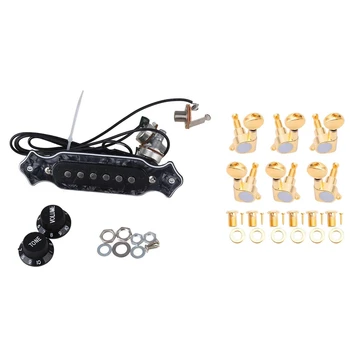 6Pcs Guitar Tuning Pegs Verrouillage Tuner Touches Guitar Strings Button 3L + 3R Gold & 1Pcs Pre-Wired 6-String Single Coil Pick
6Pcs Guitar Tuning Pegs Verrouillage Tuner Touches Guitar Strings Button 3L + 3R Gold & 1Pcs Pre-Wired 6-String Single Coil Pick
