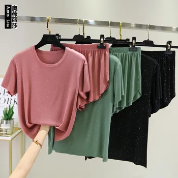 Modal Clothing Flashing Double Layer Crew Neck Facemask Set Viscose Short Sleeve Pajamas Female Summer Thin Large Size Loose
Modal Clothing Flashing Double Layer Crew Neck Facemask Set Viscose Short Sleeve Pajamas Female Summer Thin Large Size Loose