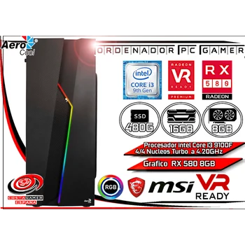 

Computer Gamer PC Intel Core I3 9100 8 hard gb Ram DDR4 SSDs 480 hard gb tarjeta Grafica AMD RX 580 8 hard gb WIFI + Windows 10