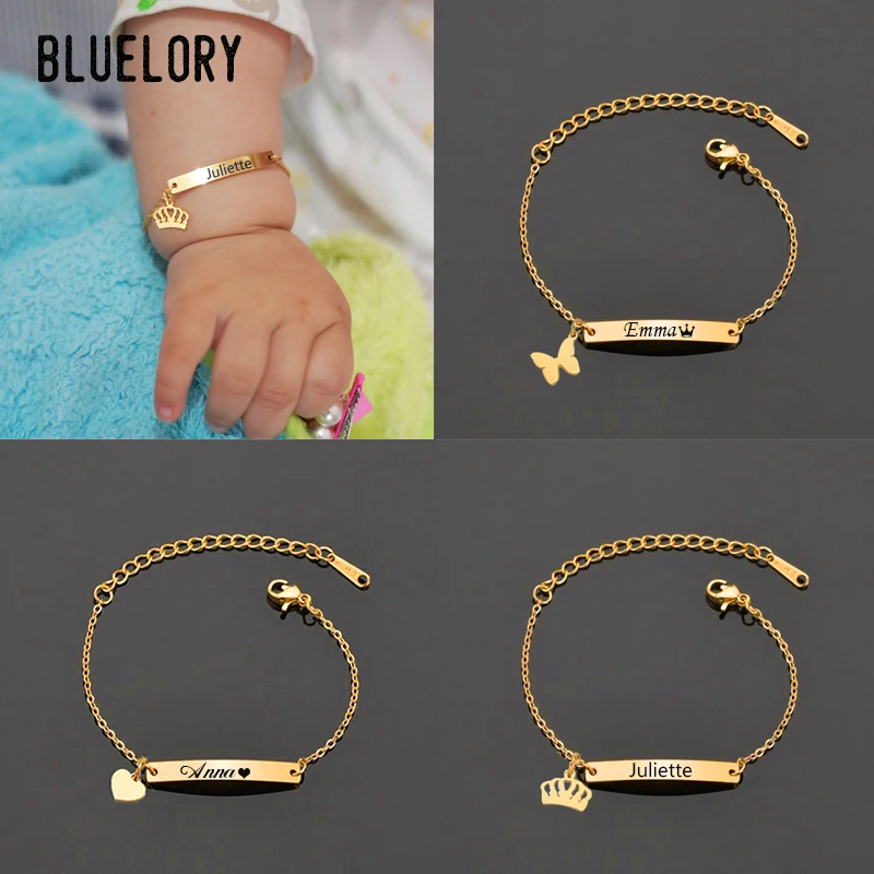 

Bluelory Personalized Stainless Steel Name Baby Bracelets Laser Engraved Names Date Word For Kids Newborn Bracelet Birthday Gift