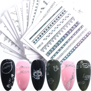 24pcs Laser Silver 3D Nail Art Stickers Set Gradient Curve Stripe Lines Self-Adhesive Transfer Foils DIY Manicure Decals LA208
24pcs Laser Silver 3D Nail Art Stickers Set Gradient Curve Stripe Lines Self-Adhesive Transfer Foils DIY Manicure Decals LA208