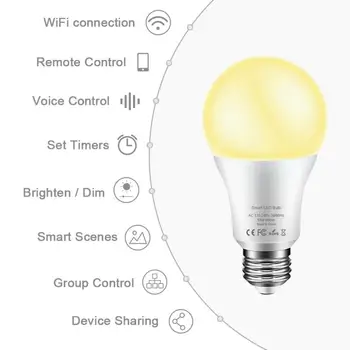 Smart WiFi Light Warm Light 10W Light Bulb E27 E26 Dimmable Lamp Vioce Control Work With Alexa Google Assistant
Smart WiFi Light Warm Light 10W Light Bulb E27 E26 Dimmable Lamp Vioce Control Work With Alexa Google Assistant