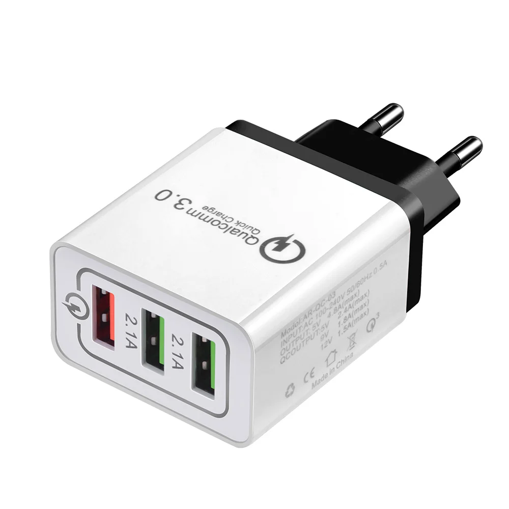 USB Charger QC3.0 2.1A Fast Quick Charge 3 Ports EU US Plug Power Adapter Travel Wall Charger Socket For iPhone Samsung S8 S9
USB Charger QC3.0 2.1A Fast Quick Charge 3 Ports EU US Plug Power Adapter Travel Wall Charger Socket For iPhone Samsung S8 S9