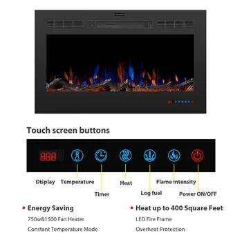 36 Inches Recessed Electric Fireplace,Wall Mounted Electric Heater with Adjustable Flame Color&Speed,Remote Control,Touch Screen
36 Inches Recessed Electric Fireplace,Wall Mounted Electric Heater with Adjustable Flame Color&Speed,Remote Control,Touch Screen