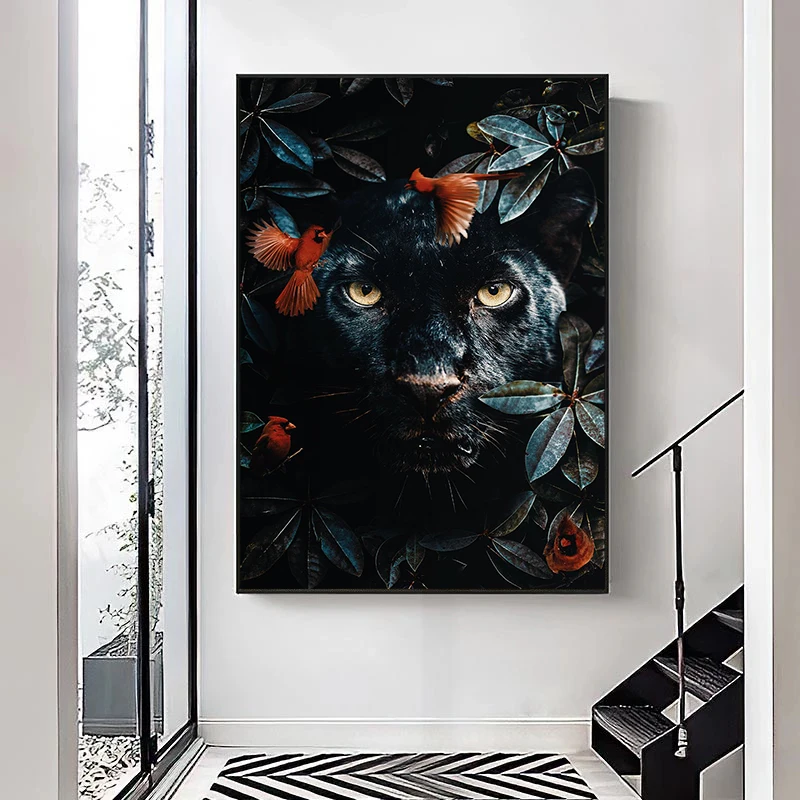 Настенная Картина на холсте с изображением черной Пантеры диких животных