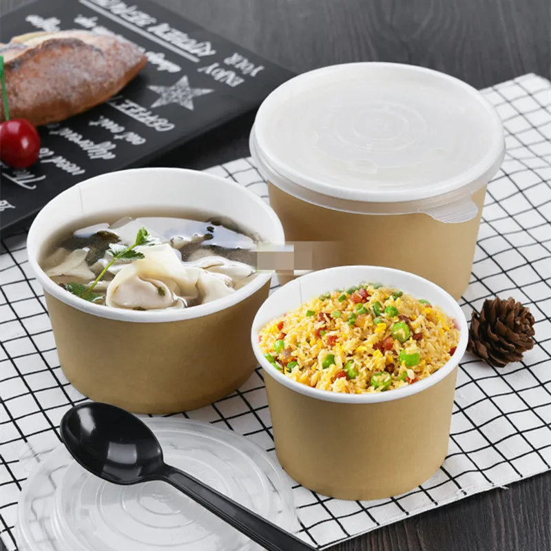 

500x 8oz 12oz 16oz 20oz 225oz 30oz Round Paper Soup Cups Disposable Bowls Take-out Carry-out Take-away Cold Hot Meals