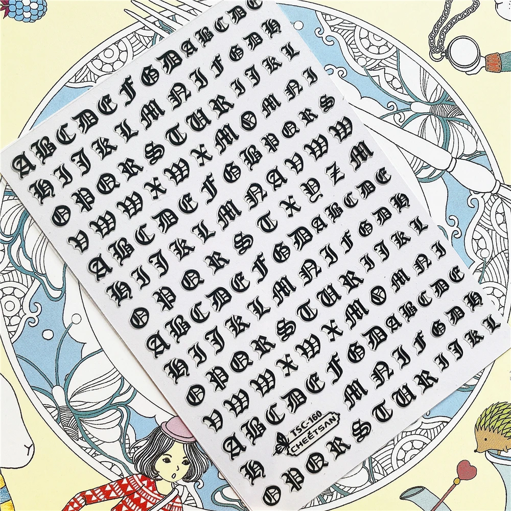 TSC-153 TSC-159 TSC-160 English alphabet letters 3D Back glue Nail Art Stickers Decals Sliders Nail ornament decoration
TSC-153 TSC-159 TSC-160 English alphabet letters 3D Back glue Nail Art Stickers Decals Sliders Nail ornament decoration