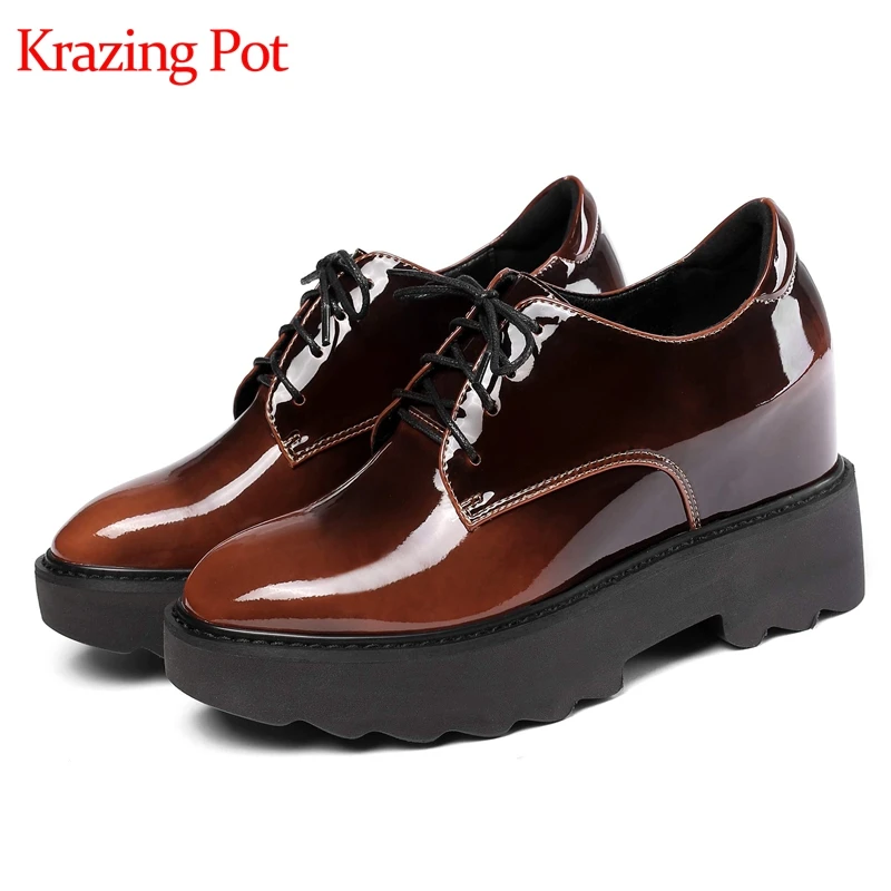 Krazing Pot microfiber patent leather lace up vintage gradient Autumn season high heels round toe European increasing pumps L2f1
Krazing Pot microfiber patent leather lace up vintage gradient Autumn season high heels round toe European increasing pumps L2f1