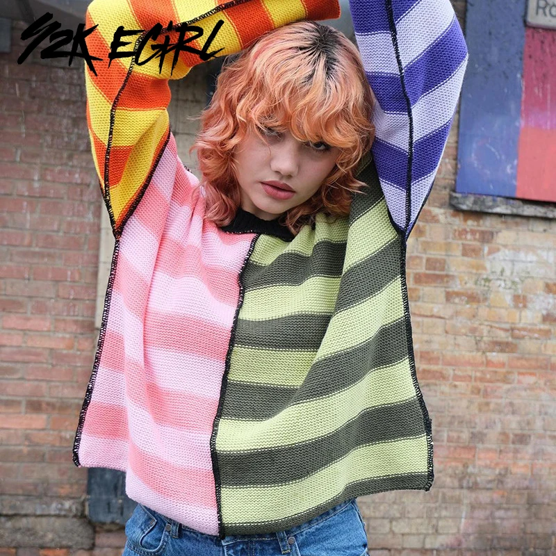 Y2K EGIRL Punk Style Oversized Striped Patchwork Tops Harajuku Stitch O-neck Long Sleeve Knittwear 90s Streetwear Pullovers Fall
Y2K EGIRL Punk Style Oversized Striped Patchwork Tops Harajuku Stitch O-neck Long Sleeve Knittwear 90s Streetwear Pullovers Fall