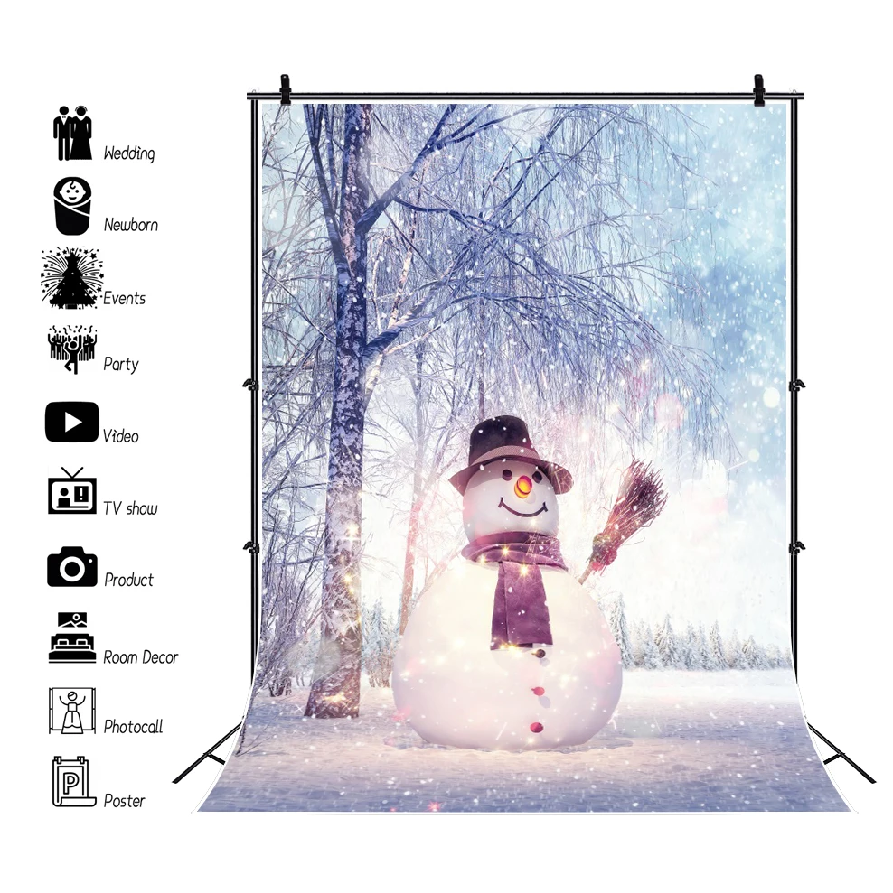 

Laeacco Snowman Winter Nature View Photo Backdrops Shiny Light Bokeh Polka Dots Child Photographic Background Photocall Banner