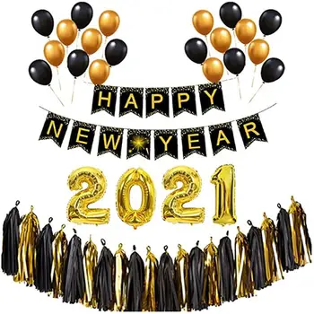 32-inch New Year Balloon Set with Bunting Aluminum Film Gold Black White Latex Balloons
32-inch New Year Balloon Set with Bunting Aluminum Film Gold Black White Latex Balloons
