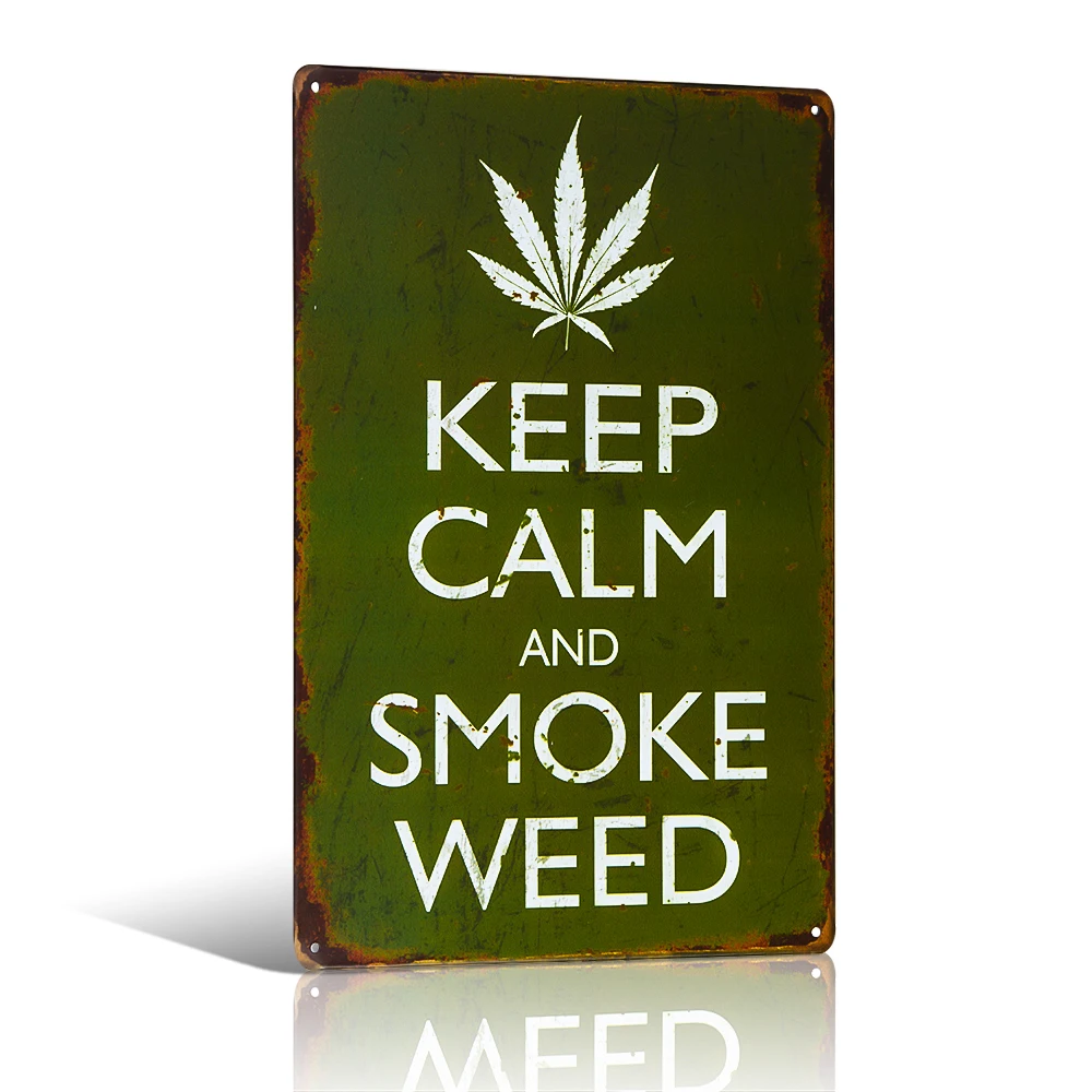 Винтажная вывеска из металла Keep Calm and Smoke Weed потертая шикарная Наклейка на стену