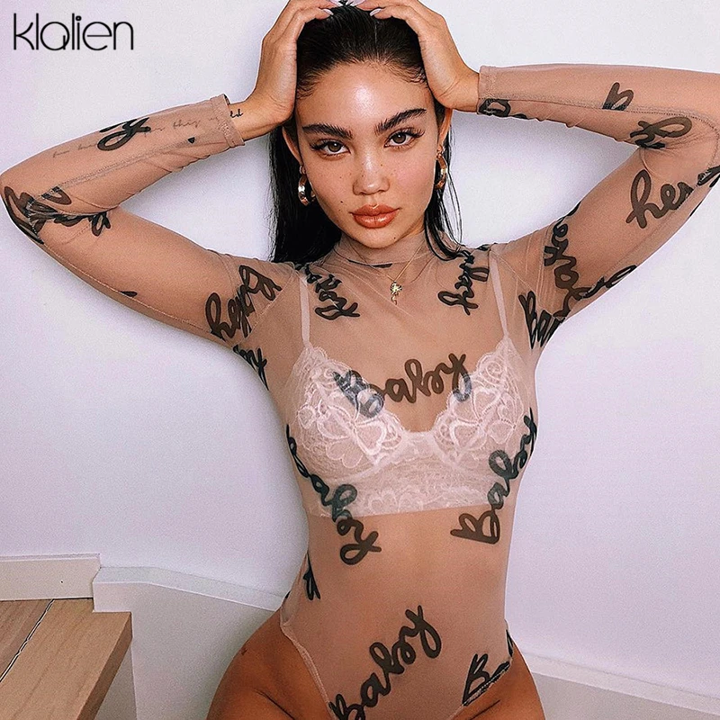 KLALIEN 2020 Summer Sexy Letter Print Transparent Mesh Bodysuits Long Sleeve See Through Baby Bodycon Rompers Women Jumpsuits
KLALIEN 2020 Summer Sexy Letter Print Transparent Mesh Bodysuits Long Sleeve See Through Baby Bodycon Rompers Women Jumpsuits
