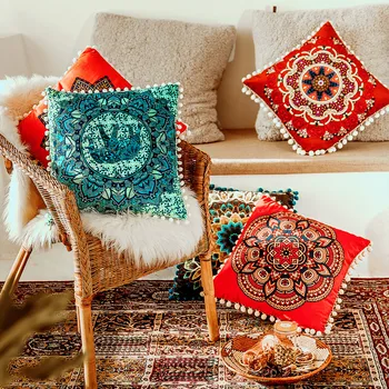 Red Cushion Cover Mandala Floral Pillow Cover Soft Velvet 45X45cm/50x50cm Pomom Ball Fringe Home Decoration
Red Cushion Cover Mandala Floral Pillow Cover Soft Velvet 45X45cm/50x50cm Pomom Ball Fringe Home Decoration