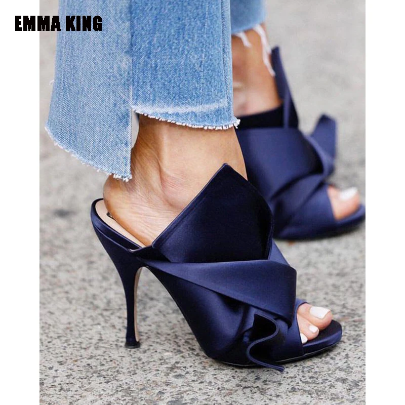 

2022 Summer Fashion Gold Bowtie WomenSandals Slippers Knot Slides Gladiator Sandals Runway High Heels Dress Mules Shoes 35-44