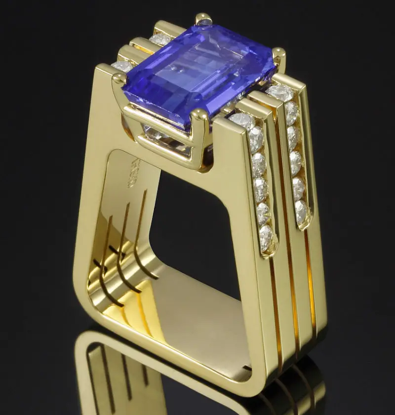 Female Crystal Blue Zircon Stone Ring Luxury Yellow Gold Wedding Rings Promise Love Engagement For Women | Украшения и аксессуары