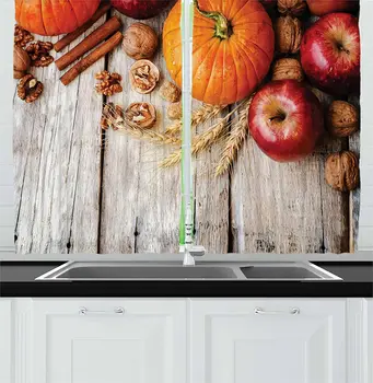 Fruits Kitchen Window Curtains Wood Background with Pumpkin Apples Wheat Honey Nuts Farmhouse Rural Window for Kitchen 
Fruits Kitchen Window Curtains Wood Background with Pumpkin Apples Wheat Honey Nuts Farmhouse Rural Window for Kitchen