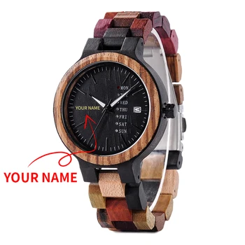 

BOBO BIRD Wood Watch Men Women Quartz Week Date Display Colorful Engrave Your Name Wooden logo Customize Valentine's Day Gift