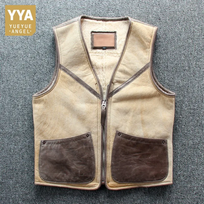 Winter Mens Natural Shearling Vest Wool Lining Warm Slim Fit Moto Biker Waistcoat Vintage Sleeveless Leather Jacket Luxury Vests
Winter Mens Natural Shearling Vest Wool Lining Warm Slim Fit Moto Biker Waistcoat Vintage Sleeveless Leather Jacket Luxury Vests