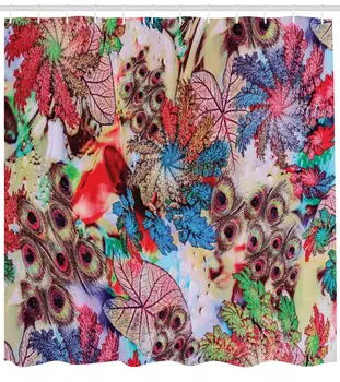Floral Artwork with Peacock Feather Pattern and Leaf Print Shower Curtain Set 
Floral Artwork with Peacock Feather Pattern and Leaf Print Shower Curtain Set