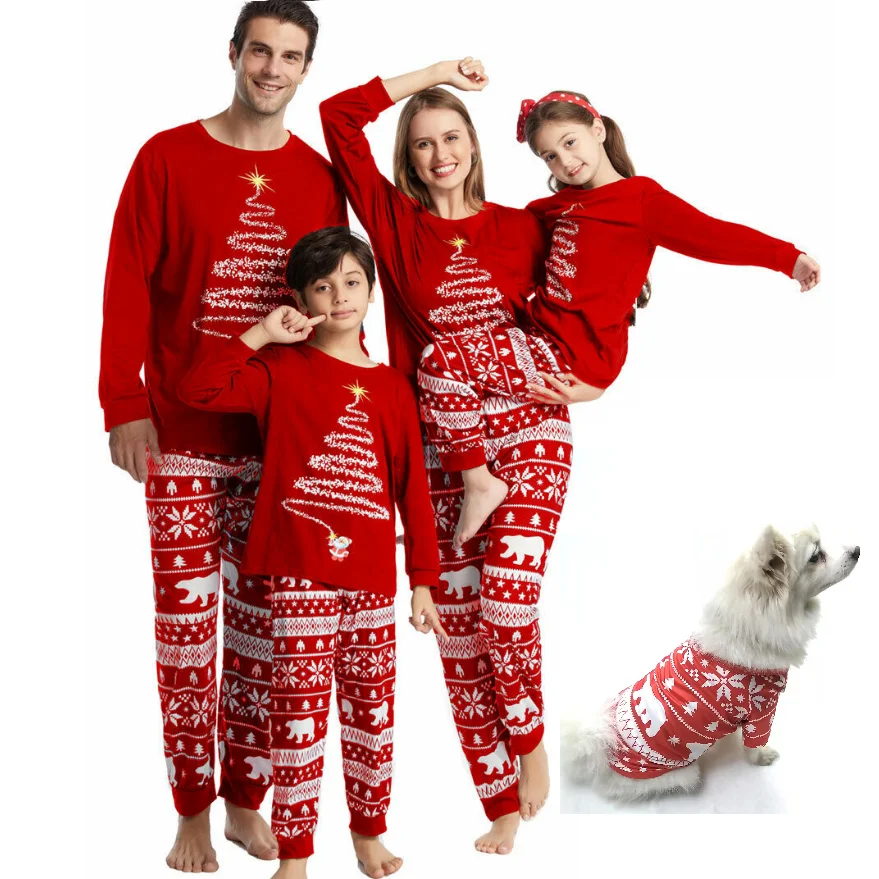 

Christmas Family Matching Pajamas Polar Bear Father Mother & Children Pyjamas Set Dog Mommy and Me Xmas Pj's Clothes Tops+Pants