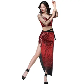 Dance practice clothes autumn and winter new sexy mesh beads bright face hip towel belly dance suit beginner 
Dance practice clothes autumn and winter new sexy mesh beads bright face hip towel belly dance suit beginner