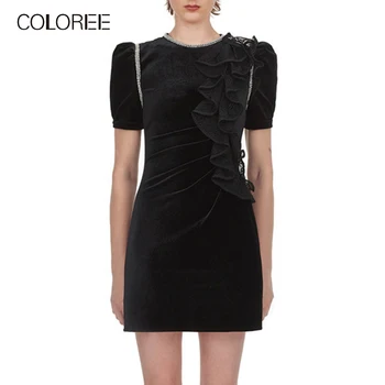 COLOREE Spring Women Black Mini Dress Elegant Short Sleeve Round Neck Ruffle Velvet Women Dress Runway Designer For Female New
COLOREE Spring Women Black Mini Dress Elegant Short Sleeve Round Neck Ruffle Velvet Women Dress Runway Designer For Female New