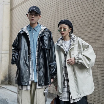 Fake Two Leather Jackets Men's Fashion Plaid Hooded Motorcycle Jackets Mens Streetwear Loose Bomber Jacket Men S-5XL 
Fake Two Leather Jackets Men's Fashion Plaid Hooded Motorcycle Jackets Mens Streetwear Loose Bomber Jacket Men S-5XL