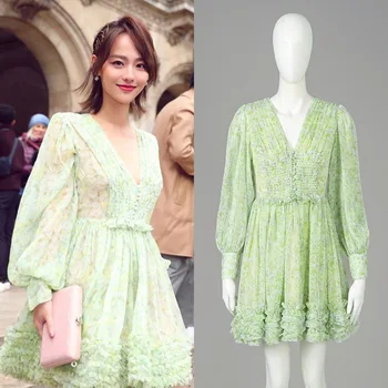 2020 New Lantern Sleeves Lace V-neck Embroidery High Waist Ruffles Printed Dress Female Vacation Vestido M040
2020 New Lantern Sleeves Lace V-neck Embroidery High Waist Ruffles Printed Dress Female Vacation Vestido M040